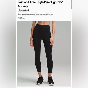 Lululemon. Fast and free high rise right. 25”. Size 4. Black. New with tags.